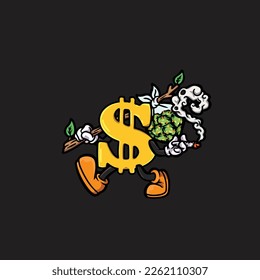 dollar vector smoking joint hold nug weed cartoon