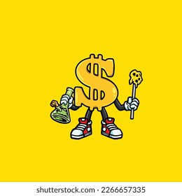 Dollar-Vektor-Rauchergelenk halten nug Unkrautkartoon