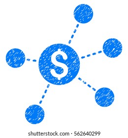 Dollar Virtual Links grainy textured icon for overlay watermark stamps. Flat symbol with scratched texture. Dotted vector blue ink rubber seal stamp with grunge design on a white background.