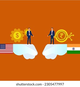 dollar vs rupee, indian currency vs dollar currency vector illustrator design