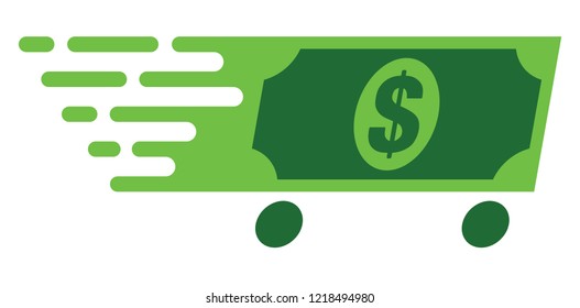 Dollar wagon icon with fast speed effect. Vector illustration designed for modern abstraction with symbols of speed, rush, progress, energy. Fast dollar wagon movement symbol on a white background.