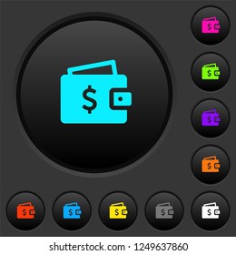 Dollar wallet dark push buttons with vivid color icons on dark grey background