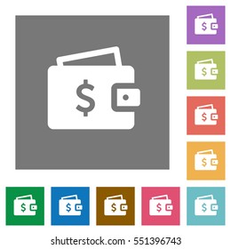 Dollar wallet flat icons on simple color square backgrounds