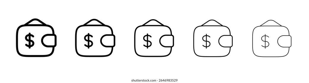 Signo de Vector de estilo de contorno plano delgado icono de cartera de dólar