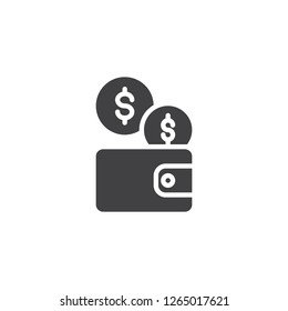 Dollar wallet money vector icon. filled flat sign for mobile concept and web design. Wallet and dollar coins currency simple solid icon. Symbol, logo illustration. Pixel perfect vector graphics