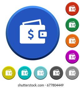 Dollar wallet round color beveled buttons with smooth surfaces and flat white icons