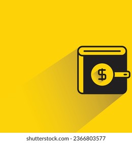 dollar wallet with shadow on yellow background