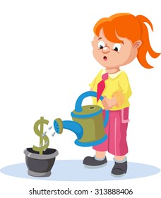 Dollar watering from a watering can