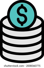 dollar with white background. dollar is a symbol of banking .colour line icon.