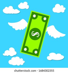 dollar with wings flies through the sky, the financial market vector illustration