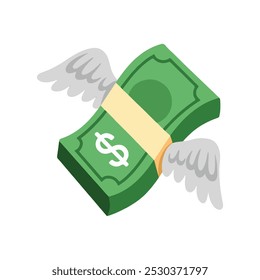 Dólar com asas. Emojis de dinheiro voador. Pilha de dólares. Dinheiro voador com asas emoji vetor. Ilustração vetorial.