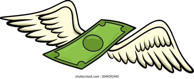 Dollar with wings. Flying money. Line art