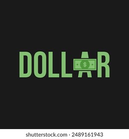 "Dollar" word logo with additional banknote illustration.