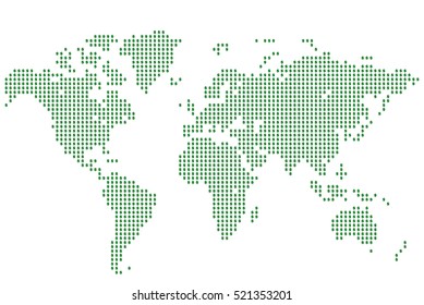 Dollar World Map. World Map Made Of Green Icons Of The Us Dollar.