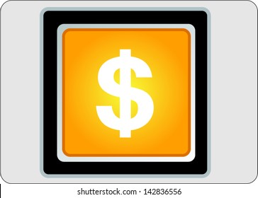 dollar yellow square web icon on grey background