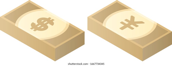 ilustración vectorial aislada de billetes en dólares y yenes