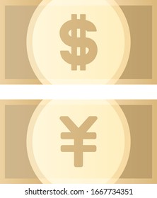 ilustración vectorial aislada de billetes en dólares y yenes