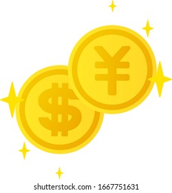 Dollar and yen coins isolated vector illustration