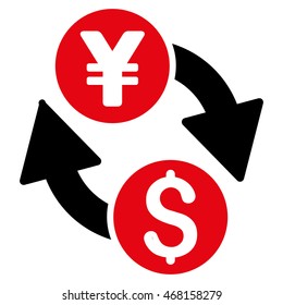 Dollar Yen Exchange icon. Vector style is bicolor flat iconic symbol with rounded angles, intensive red and black colors, white background.