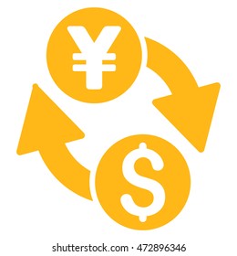 Dollar Yen Exchange icon. Vector style is flat iconic symbol with rounded angles, yellow color, white background.