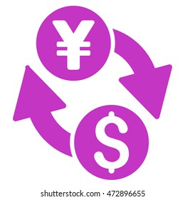 Dollar Yen Exchange icon. Vector style is flat iconic symbol with rounded angles, violet color, white background.