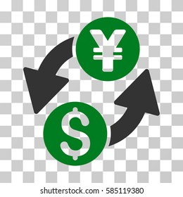 Dollar Yen Exchange icon. Vector illustration style is flat iconic bicolor symbol, green and gray colors, transparent background. Designed for web and software interfaces.