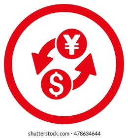 Dollar Yen Exchange rounded icon. Vector illustration style is flat iconic symbol, red color, white background.