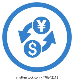 Dollar Yen Exchange rounded icon. Vector illustration style is flat iconic symbol, cobalt color, white background.