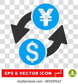 Dollar Yen Exchange vector icon. Image style is a flat blue and gray pictograph symbol.