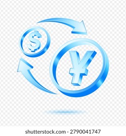 Dollar yuan Currency Exchange, 3D Blue Glossy Conversion Icon