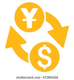 Dollar Yuan Exchange icon. Vector style is flat iconic symbol with rounded angles, yellow color, white background.