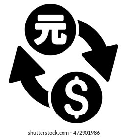 Dollar Yuan Exchange icon. Vector style is flat iconic symbol with rounded angles, black color, white background.