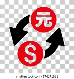 Dollar Yuan Exchange icon. Vector illustration style is flat iconic bicolor symbol, intensive red and black colors, transparent background. Designed for web and software interfaces.