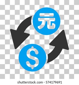 Dollar Yuan Exchange icon. Vector illustration style is flat iconic bicolor symbol, blue and gray colors, transparent background. Designed for web and software interfaces.