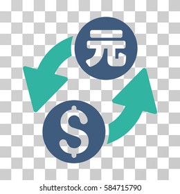Dollar Yuan Exchange icon. Vector illustration style is flat iconic bicolor symbol, cobalt and cyan colors, transparent background. Designed for web and software interfaces.