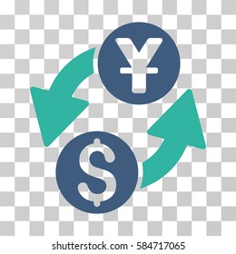 Dollar Yuan Exchange icon. Vector illustration style is flat iconic bicolor symbol, cobalt and cyan colors, transparent background. Designed for web and software interfaces.