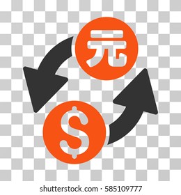 Dollar Yuan Exchange icon. Vector illustration style is flat iconic bicolor symbol, orange and gray colors, transparent background. Designed for web and software interfaces.