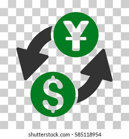 Dollar Yuan Exchange icon. Vector illustration style is flat iconic bicolor symbol, green and gray colors, transparent background. Designed for web and software interfaces.