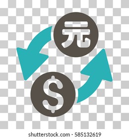 Dollar Yuan Exchange icon. Vector illustration style is flat iconic bicolor symbol, grey and cyan colors, transparent background. Designed for web and software interfaces.