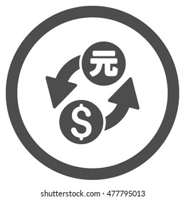 Dollar Yuan Exchange rounded icon. Vector illustration style is flat iconic symbol, gray color, white background.