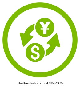Dollar Yuan Exchange rounded icon. Vector illustration style is flat iconic symbol, eco green color, white background.