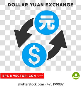 Dollar Yuan Exchange vector icon. Image style is a flat blue and gray pictograph symbol.