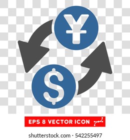 Dollar Yuan Exchange vector icon. Image style is a flat cobalt and gray pictogram symbol.