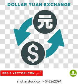 Dollar Yuan Exchange vector icon. Image style is a flat soft blue icon symbol.