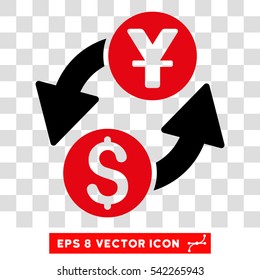 Dollar Yuan Exchange vector icon. Image style is a flat intensive red and black icon symbol.