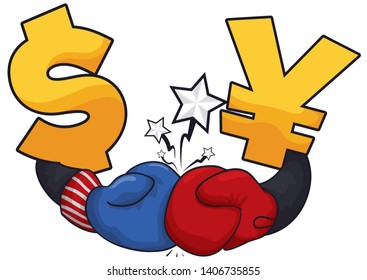 Dollar and yuan symbol with boxing gloves in an intense fight to win the Trade War between China and U.S.A.