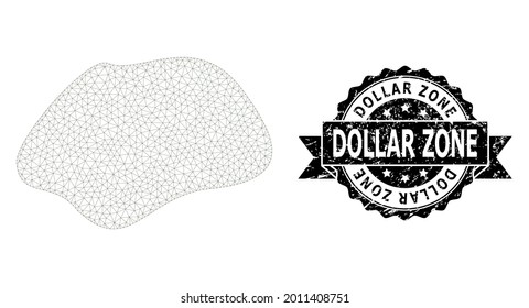 Dollar Zone dirty seal print and vector spot simple mesh structure. Black stamp seal has Dollar Zone tag inside ribbon and rosette. Abstract flat mesh spot simple, designed with flat mesh.