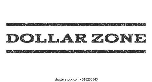 Dollar Zone watermark stamp. Text tag between horizontal parallel lines with grunge design style. Rubber seal stamp with unclean texture. Vector gray color ink imprint on a white background.