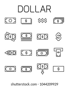 Dollarl related vector icon set. Well-crafted sign in thin line style with editable stroke. Vector symbols isolated on a white background. Simple pictograms.