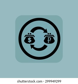 Dollar-ruble exchange in circle, in square, on pale blue background